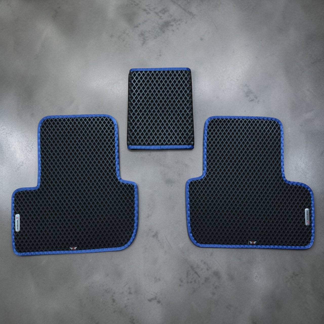 Rear EVA car mats Mitsubishi RVR 2010-2024 black with blue trim center bridge