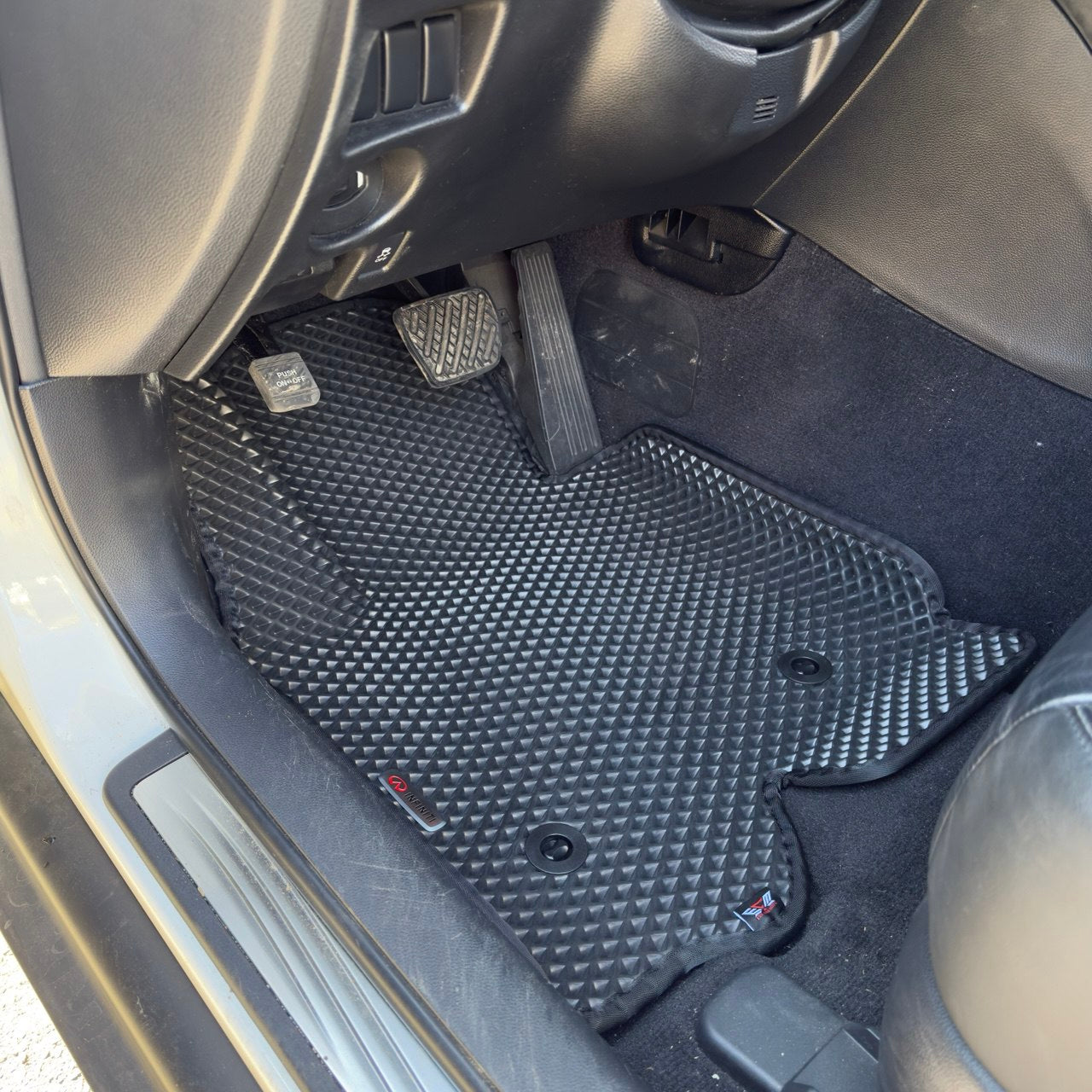 Front driver EVA floor mat installed in Infiniti EX35 2008‑2012, black, waterproof, non-slip, perfect fit, car interior protection
