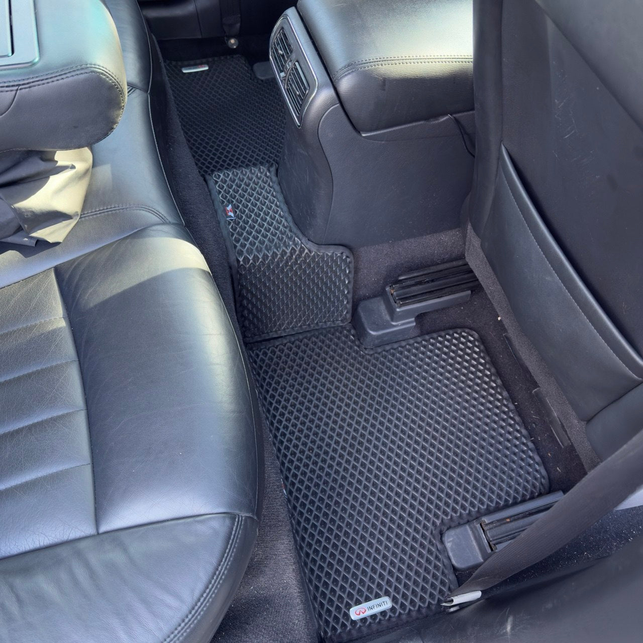 Rear right EVA floor mat in Infiniti EX35 2008‑2012, black, waterproof, non-slip, perfect fit, full interior protection